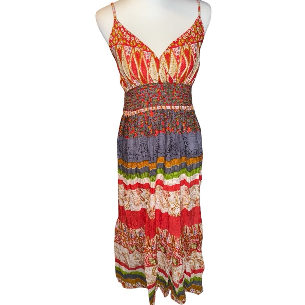 Colorful Bohemian Wrap vneck Maxi Dress by Stopp Sz Medium 100% cotton